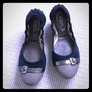Tods ballerina flats navy/grey